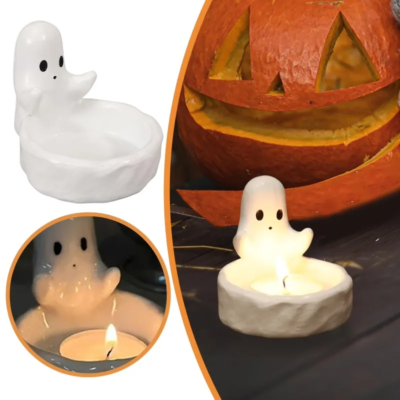 Ceramic Ghost Candle Holder for Halloween Decor Elegant Non-Slip Spooky Design for Bedroom Party and Tabletop Decoration