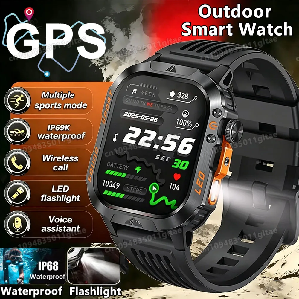 2026 New Military Smart Watch Men IP67 3ATM Outdoor Sports Fitness Tracker Blood Pressure Health Monitor BT Calls GPS Smartwatch 1