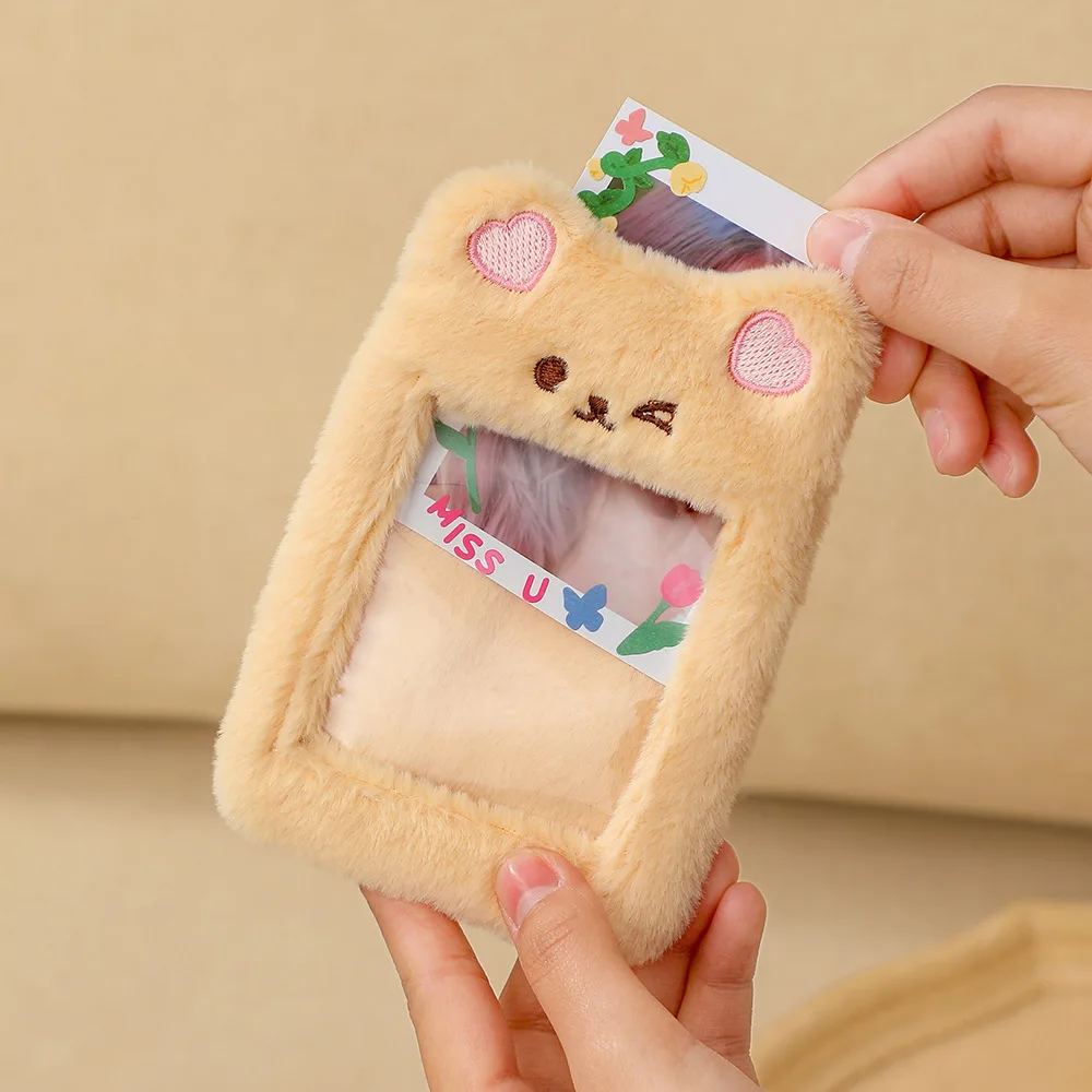 SKYSONIC 3 Inch Plush Kpop Holder Cute Bear Idol Postcards Storage Card Bag Collect Organizer Schoolbag Pendant 3