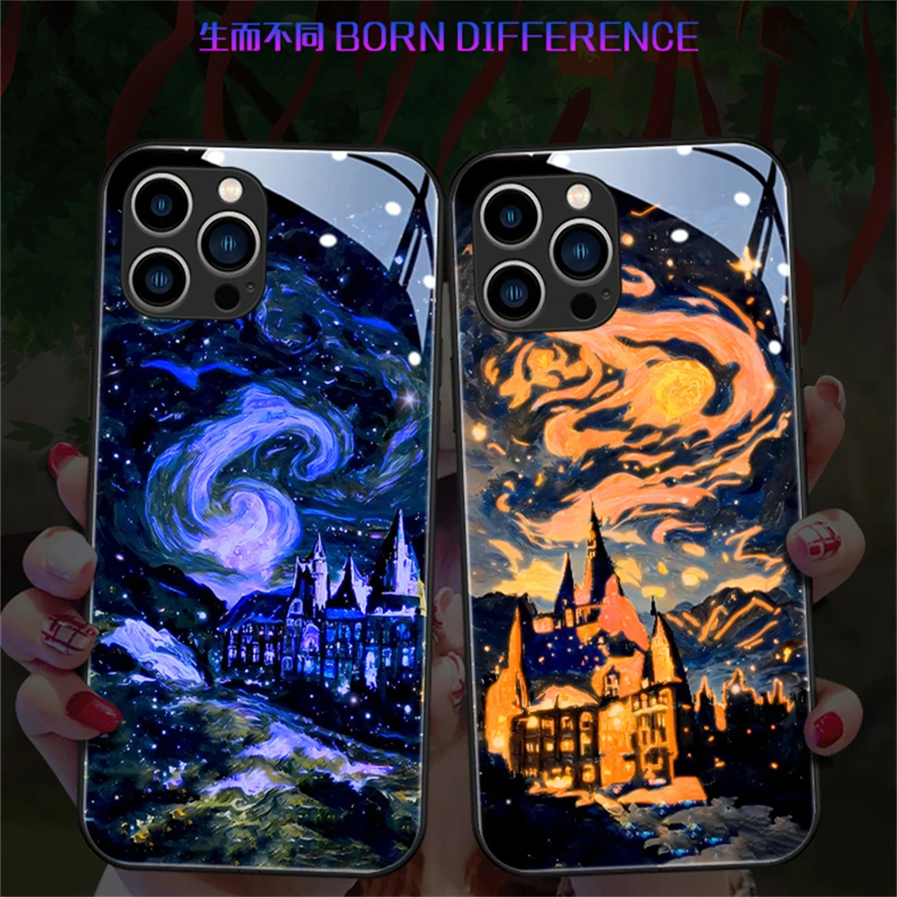 

Dark Magic Castle Luminous Glass LED Call Light Up Flash Phone Case Cover For iPhone 15 14 13 12 11 Pro Max X XR XS SE2020 7 8