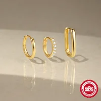 BOAKO 925 Sterling Silver Earrings Set For Women Zircon Smooth 18k Gold Geometry 3pc Hoop Earrings Fashion Jewelry 2024 Classic