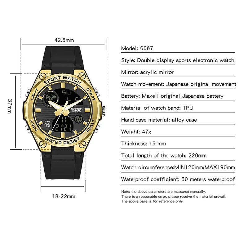 SANDA Women's LED Sport Chronograph Waterproof Watch