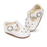 Citgeett Summer Infant Baby Girls Cute Solid Color Hollow-Out Soft Sole PU Leather Flats Shoes First Walkers Non-Slip Shoes 4