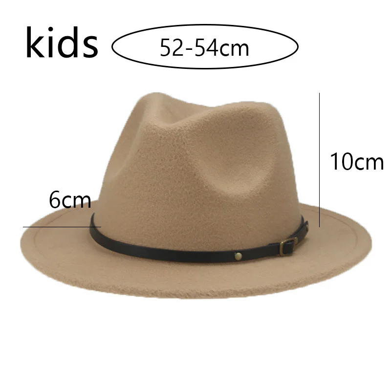 fedora hats for big heads Fedoras Hats Boys Girls Small 52cm 54cm Felted Kids Hats Solid Camel Black Dress Formal Panama Women Hats New Sombreros De Mujer brown fedora