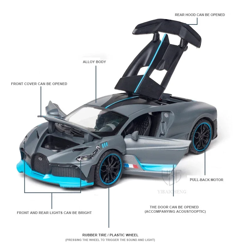 1:32 Bugatti Veyron Divo Alloy Car Model Toy Metal Diecasting Pull Back Miniature Vehicles Toys Auto Kids Children Boys Gifts 2