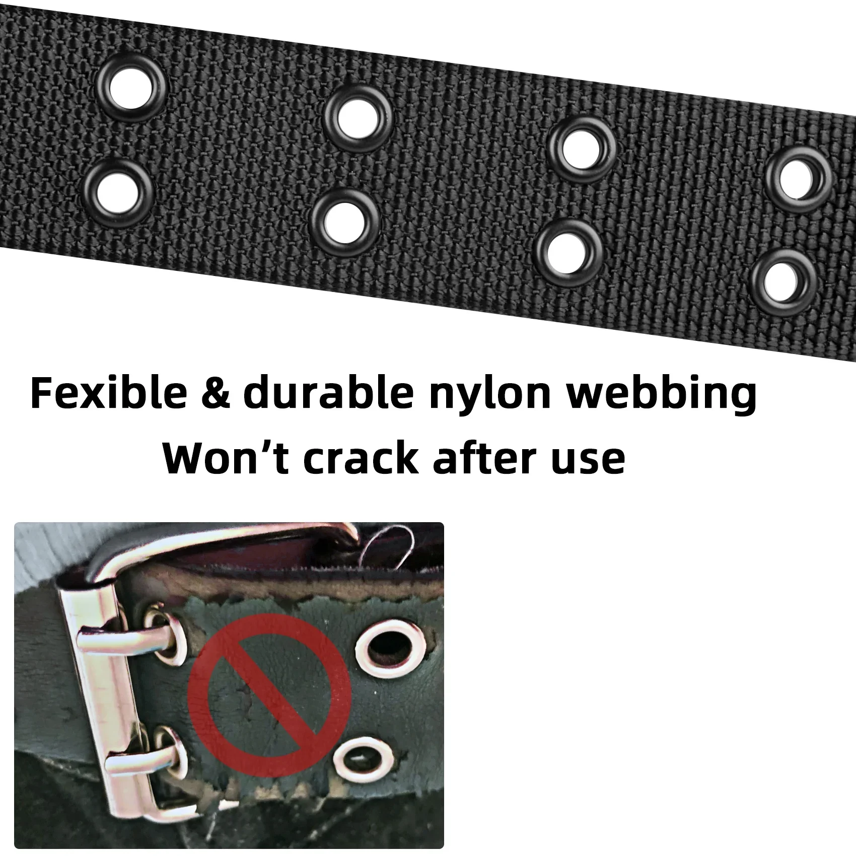 Grommet Nylon Belt Big Size 39'' to 71'' 180cm Double Prong Punk