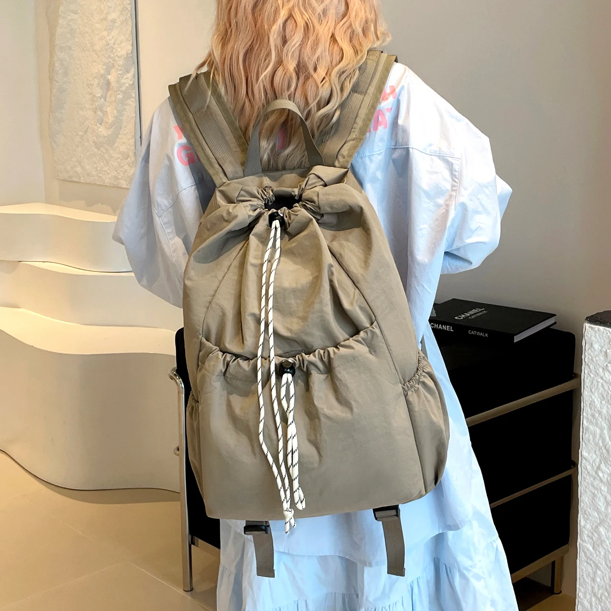 Lightweight Drawstring Backpack Sports Mountaineering Fitness Storage Backpack Men's Niche Travel College Student Bag Women's Fishing Camping Outdoor