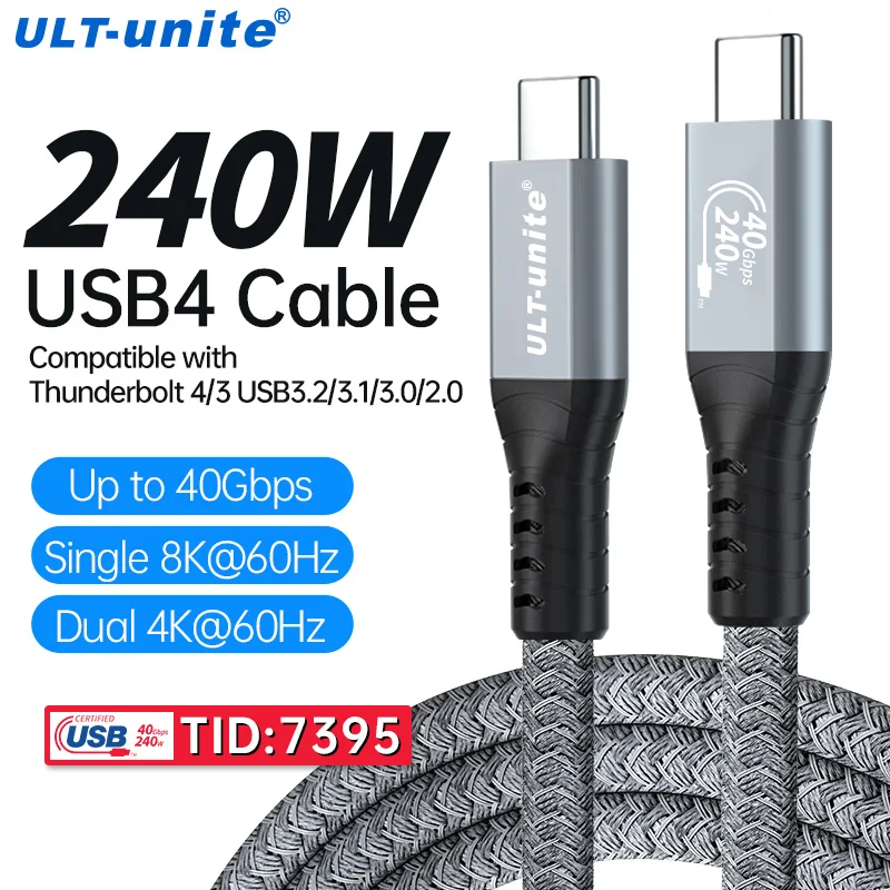 240W USB-C to USB-C Fast Charging Cable - 40Gbps, 8K@60Hz Support