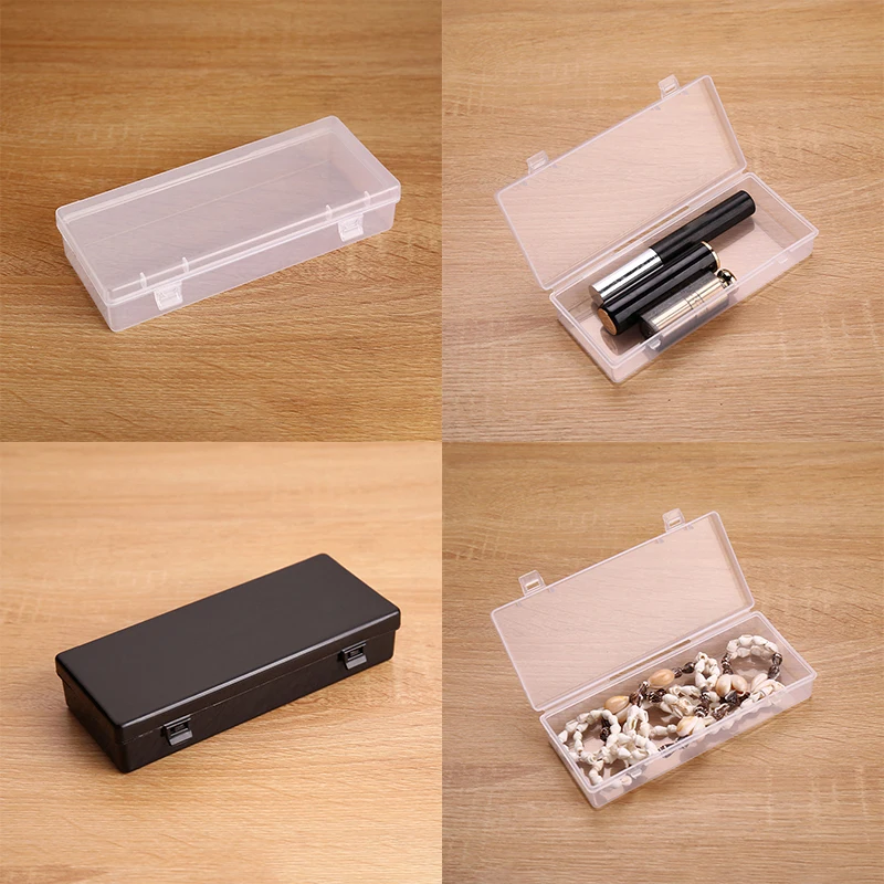 

Transparent Plastic Storage Box Rectangle Organizer Stickers Box Desktop Container Snap Dustproof Durable Jewelry Storage Case