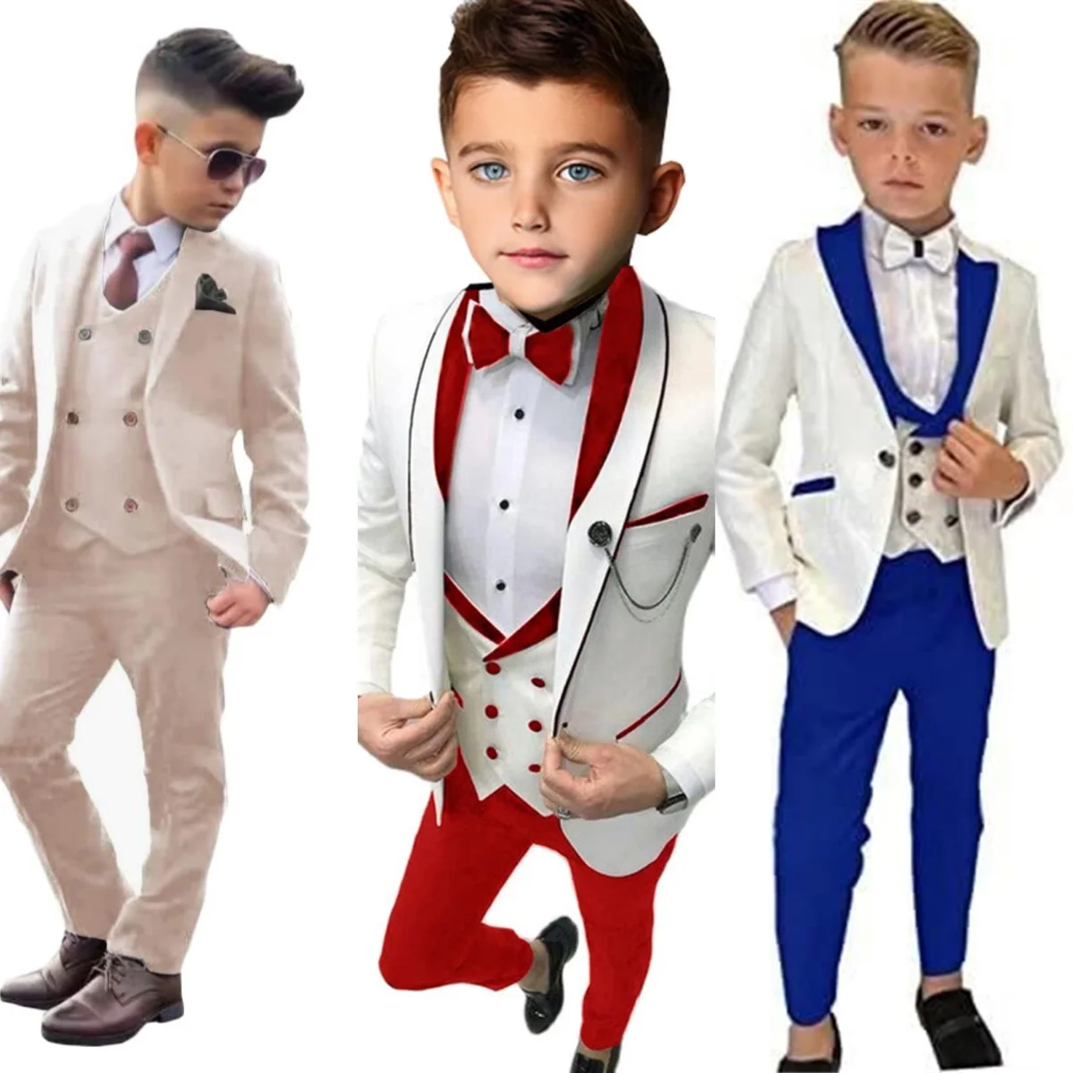 24 Hours Ship 3 Pieces Boy's Suit Set For Wedding Ring Bear New Year Kids Clothing Children Suits Jacket Pants Vest Set