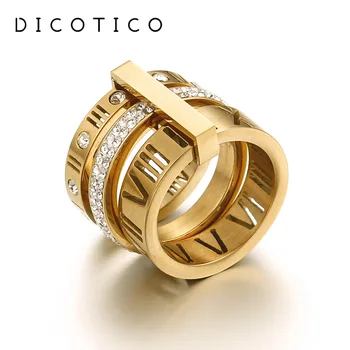 Anelli in acciaio inossidabile con conchiglia alla moda per donne Ragazze Tre strati Numeri romani Strass Anelli da sposa da donna Gioielli