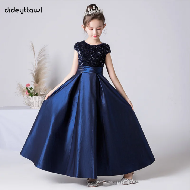Dideyttawl Robe De Noël En Satin Bleu Marine Pour Filles, Tenue De