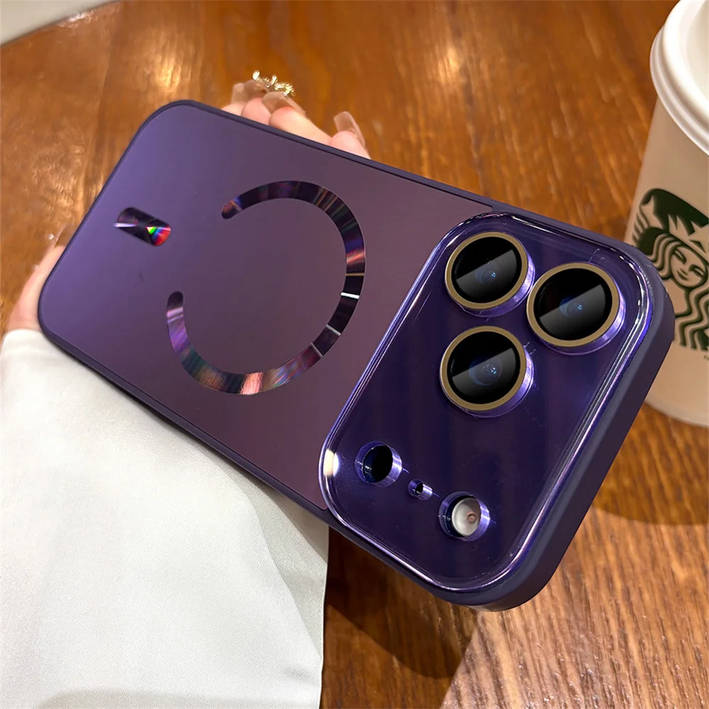 Luxury Aurora Frosted Phone Case with Tempered Glass Lens Cover