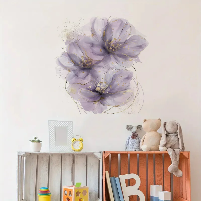 Abstract Purple Flowers Wall Stickers, Toilet Seat Stickers, Bedroom Entrance Living Room Porch Home Decoration Wall Stickers