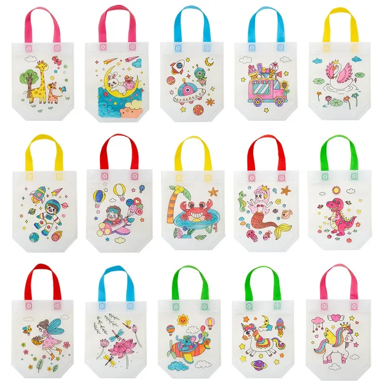 

DIY Eco-friendly Graffiti Bag Hand-painted Non-woven Bag Children's Crafts Color Fill Drawing Material Bag Coloring Blank Tote