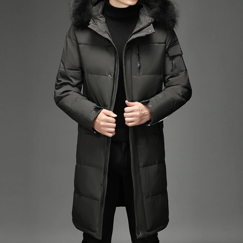 Men's Thickened Down Jacket -30 Winter Warm Down Coat New Men Fashion Long White Duck Hooded Parkas Plus Size 5XL