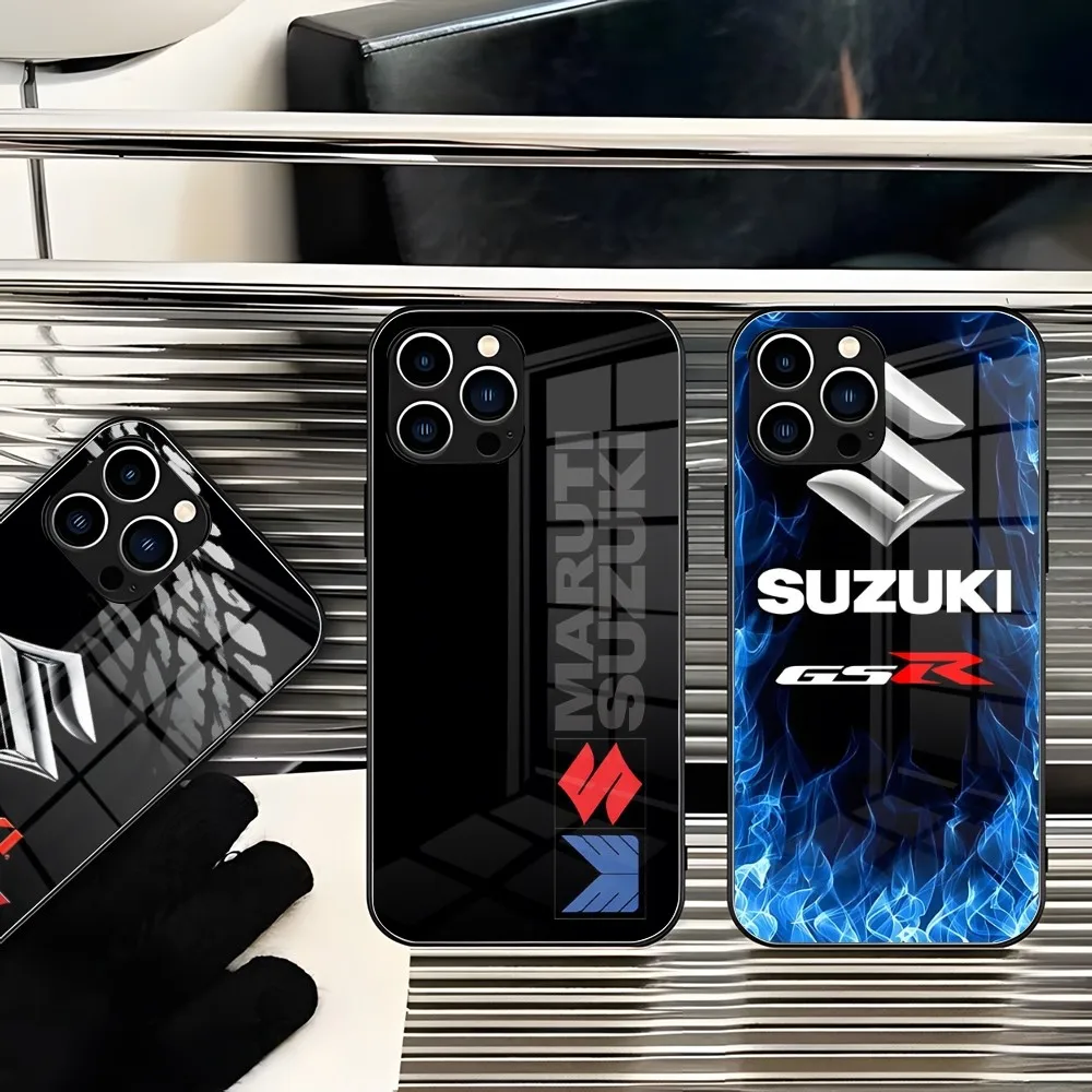 

Чехол S-SUZUKIes для телефона с логотипом двигателя для iPhone 14 Pro 15 Max Plus 13 12 11 X XR XS 8 7 6 MINI SE 2022, стеклянная дизайнерская задняя крышка
