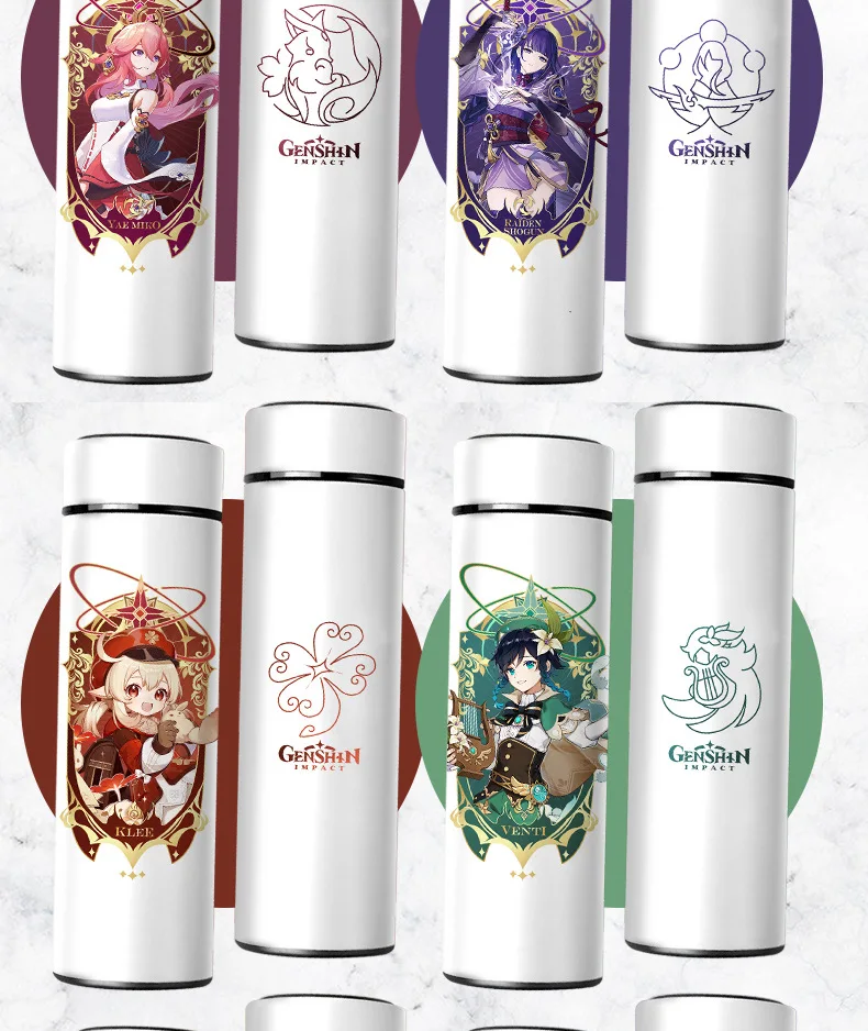 Genshin Impact Thermos Water Bottles Beelzebul Klee Insulated Bottles Temperature Display Vacuum Flask Anime Gifts Animations