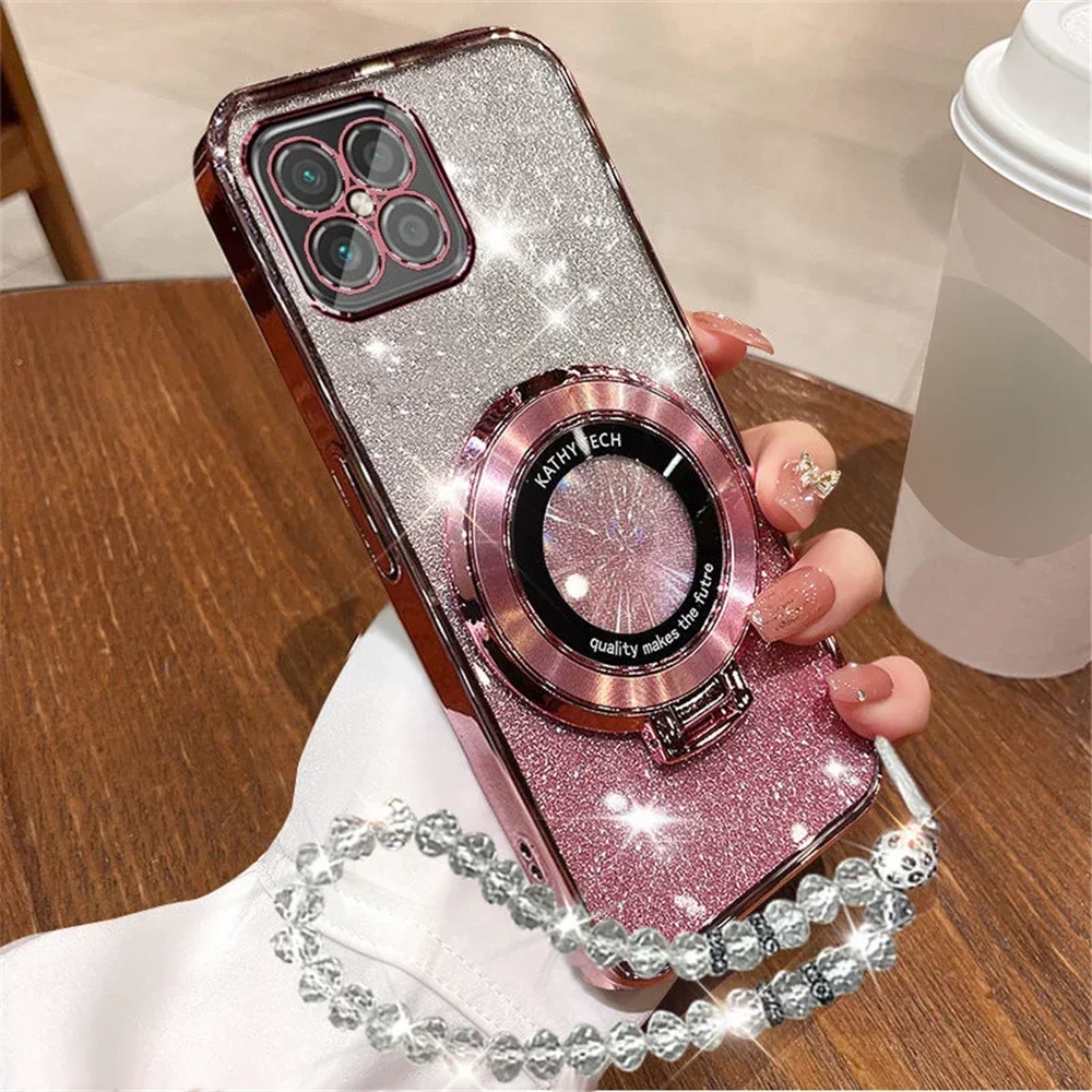 Glitter Crystal Bracelet Phone Holder with Stand - Sparkling Silicone Cover Case