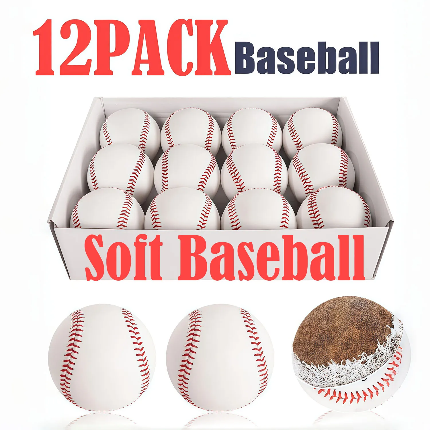 Confezione da 12 Palline da Baseball Standard da 9 Pollici in Legno Duro/Morbido per Adulti, Palline da Allenamento Non Marcate Rivestite in Pelle per Giovani