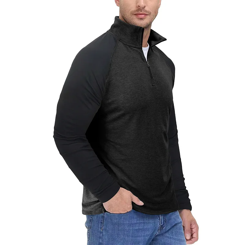 Herren-Sport-Sweatshirt mit Stehkragen für Herbst und Winter, atmungsaktiv, warm, farbblockierter Pullover, halber Reißverschluss in mehreren Farben – Detail 23
