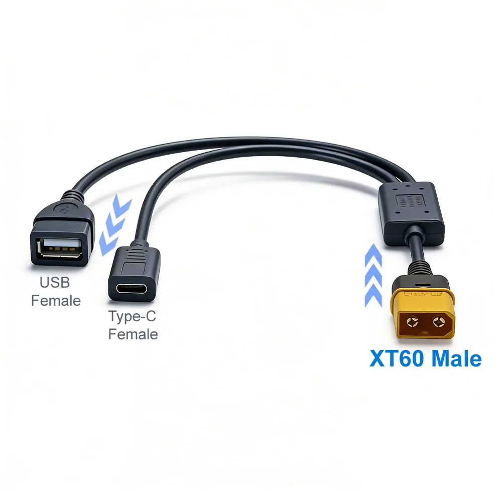 12V 24V를 5V 3A로 변환하는 DC 스텝다운 벅 컨버터 전원 공급 모듈, 2핀 DC-DC XT60-USB/타입-C 스텝다운 어댑터 충전 케이블