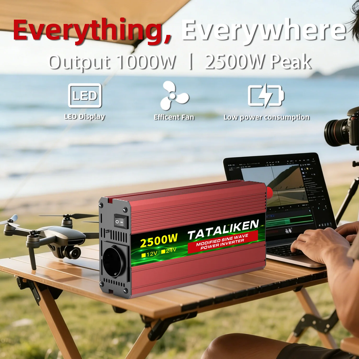 3000W Stromwechselrichter 24V auf 220V mit Digitalanzeige Intelligente Temperaturregelung Lüfter Wohnwagen Camping Unverzichtbar – Detail 2