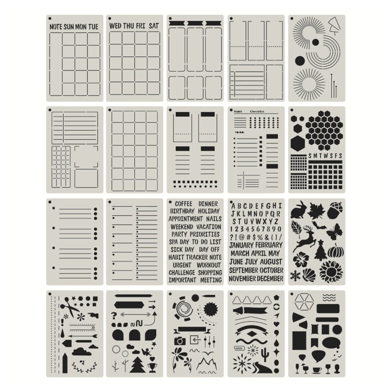 Bullet Bundle Journal Stencils for A5 Planners - 21 Layout Stencils Sized  for A5 Dot Grid Journals - DIY Templates for Weekly, Monthly Calendars