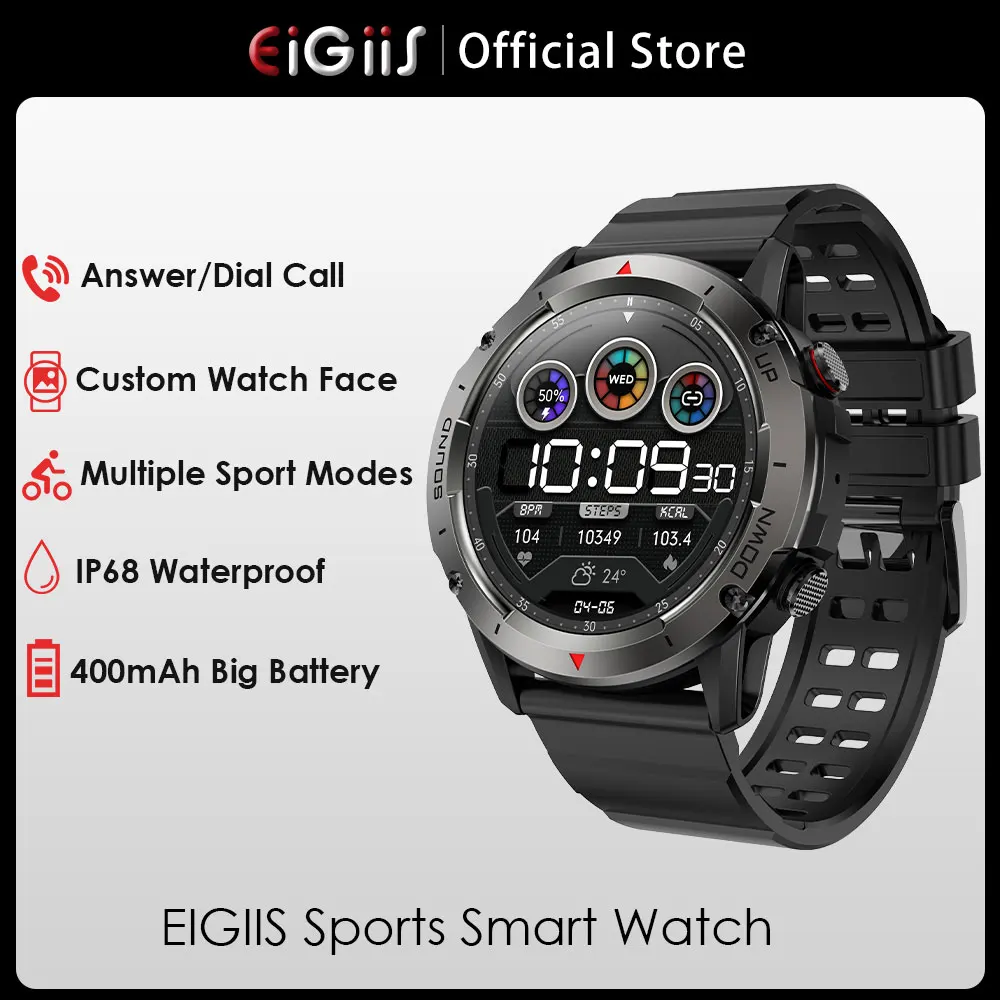

Смарт-часы EIGIIS мужские водонепроницаемые, 1,39 дюйма, IPS, HD экран, Bluetooth