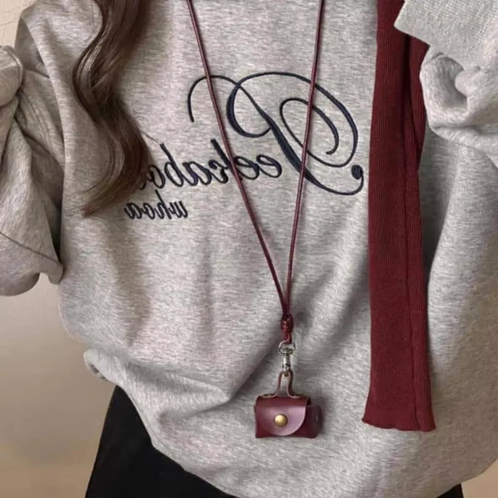 Mini and Compact Leather Hanging Neck Coin Purse Necklace Gifts Pendant Long Sweater Chain Women Necklace Women