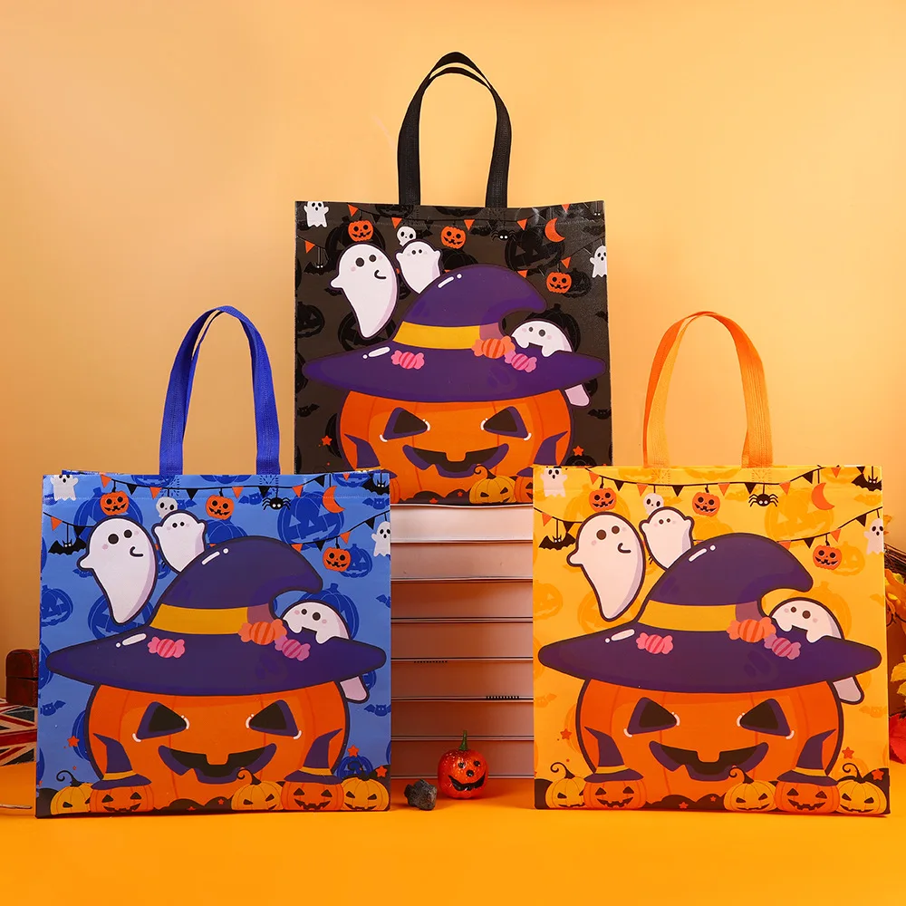 Large Capacity Candy Gift Bags Non-woven Tote Pumpkin Ghost Pattern Gift Bag Trick or Treat Waterproof Halloween Party Gift Bags