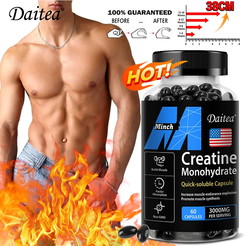 Creatine Monohydrate Capsules - Workout Supplement, Provides Strength and Muscle Endurance