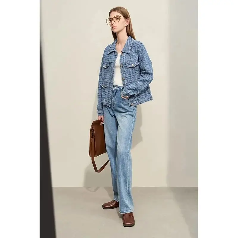 جاكيت دنيم نسائي أنيق بتصميم ريترو، كارديجان قصير، ملابس خارجية نسائية جديدة لربيع وصيف، نمط كوري شعبي