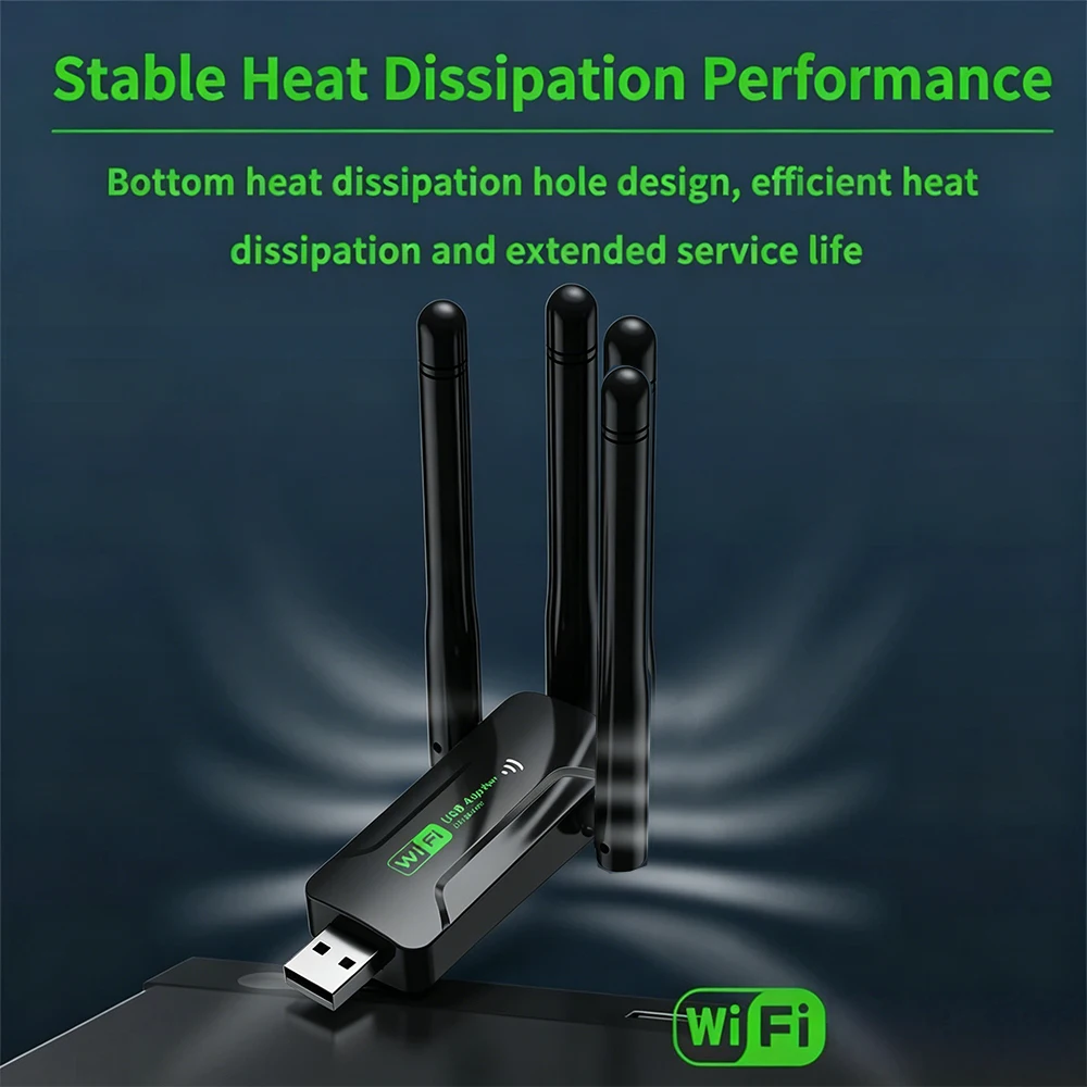 KEBIDUMEI 1300Mbps WiFi USB 어댑터 듀얼 밴드 2.4G/5Ghz WiFi 동글 USB3.0 4 안테나 무선 수신기 드라이버 무료 WIN 10 11 1300Mbps WiFi USB Adap