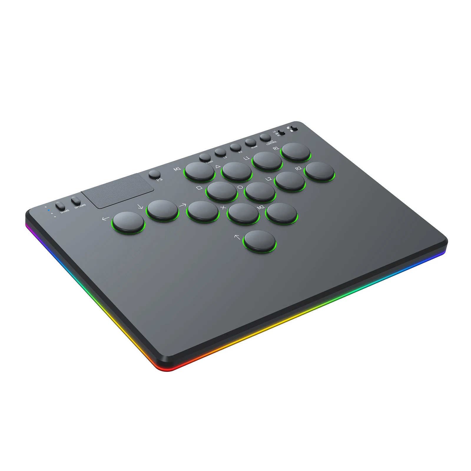 14키 레버리스 컨트롤러 아케이드 스틱(RGB 블랙 파이팅 게임 키보드 포함) 스위치/PS4/PC 게임용 핫스왑 지원