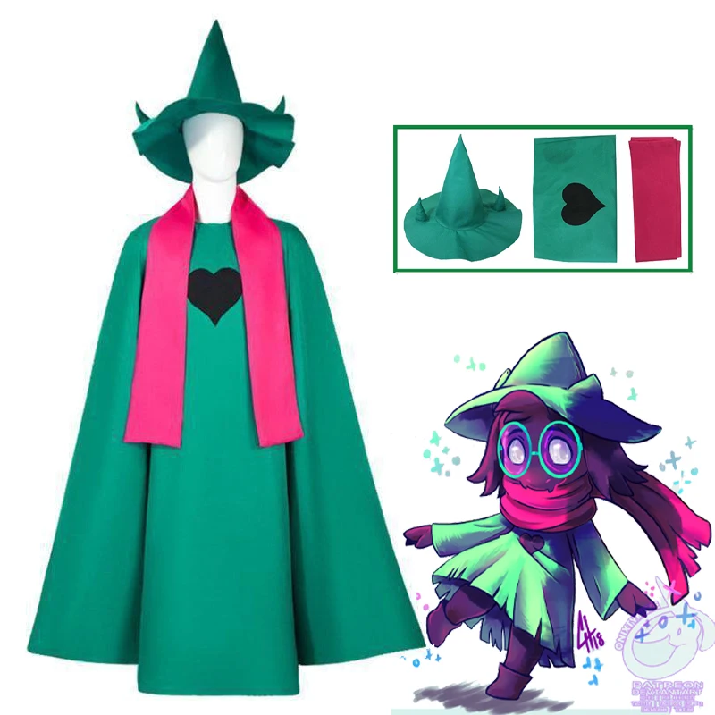 

Ralsei Cosplay Anime Deltarune Costume Green Cloak Costume Hat Scarf Halloween Carnival Party Adults Cape Outfits