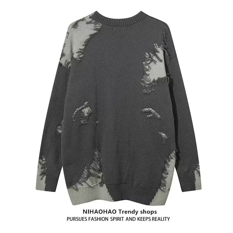 

Свитер Y2K, свободный женский и мужской Универсальный свитер с дырками, уличная одежда в стиле Харадзюку, в стиле пэчворк, осенний свитер в стиле хип-хоп