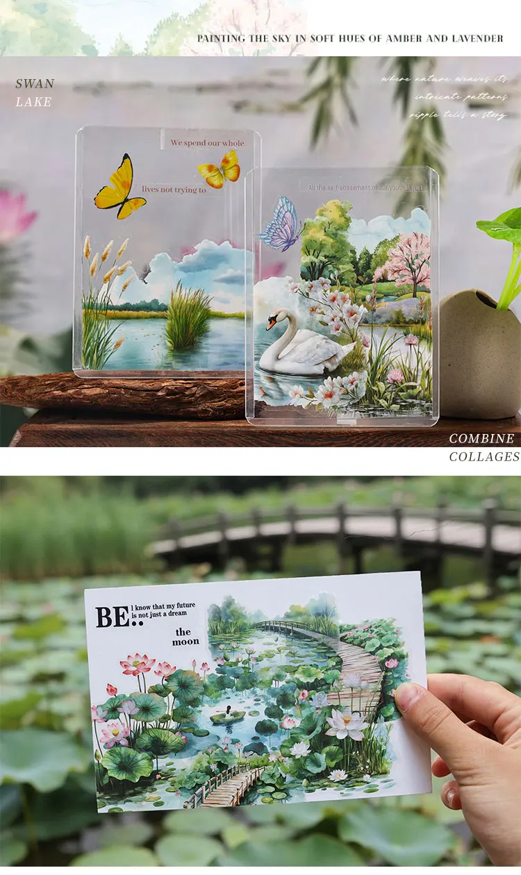 20 Stück Ein kleiner Teich Pflanze Blume Landschaft Aufkleber PET Transparent Dekorative Collage Junk Journal DIY Scrapbooking Zubehör – Detail 8