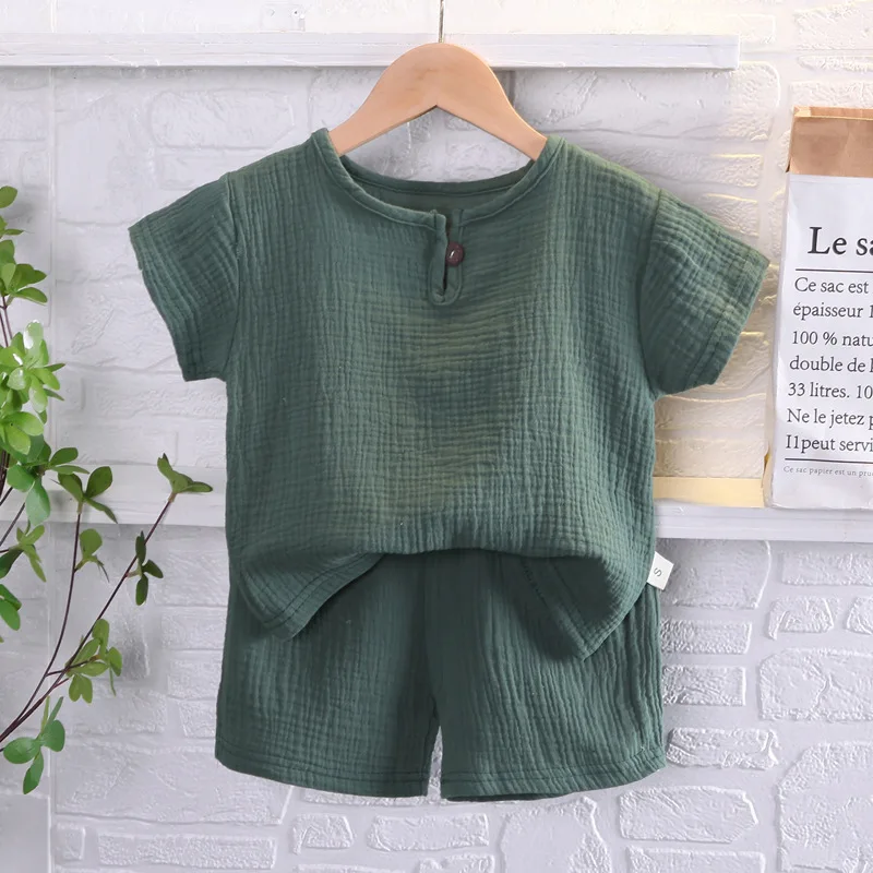 

Children's Clothes Set Casual Short-Sleeved Shorts Suit for Baby Boy Girl Summer Cotton Linen T-Shirt Infants Casual Clothing