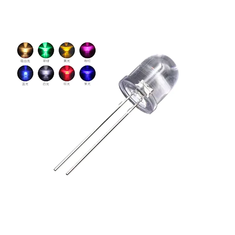 Lot De 10 LEDs 5mm Haute Luminosité + 10 Porte-LED - Multicolores, Neuf Sous Emballage