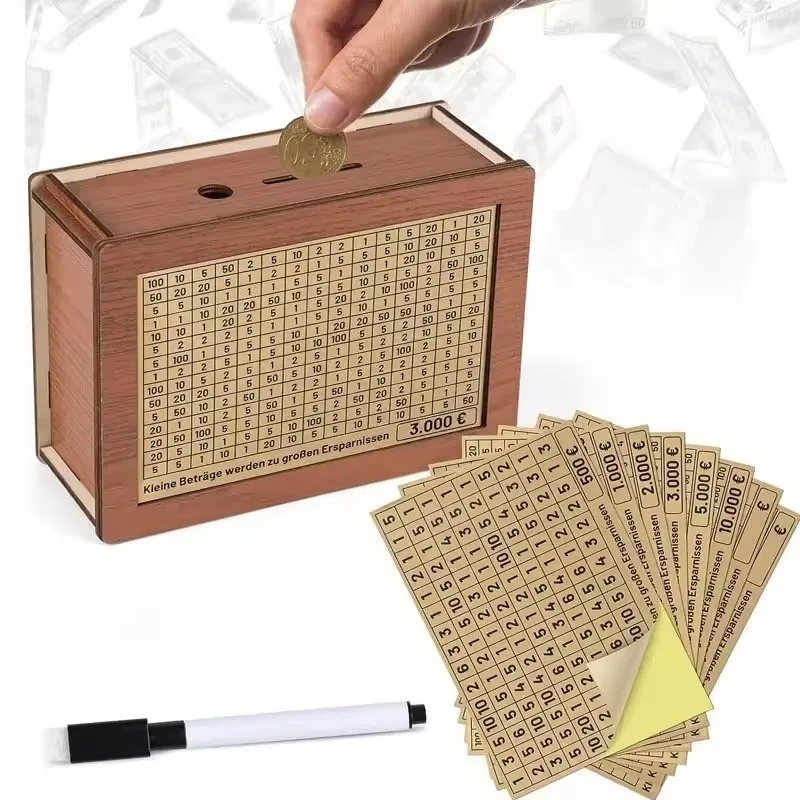 Hucha De Madera Para Ahorros - Caja De Ahorro Con Pegatinas Para Marcar Metas (500, 1000, 5000 Euros), Ideal Para Adultos Y Niños