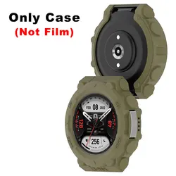 Dual-Function Protective Case with Tempered Glass Film and Screen Bumper for Amazfit T Rex 2 (Green no film)