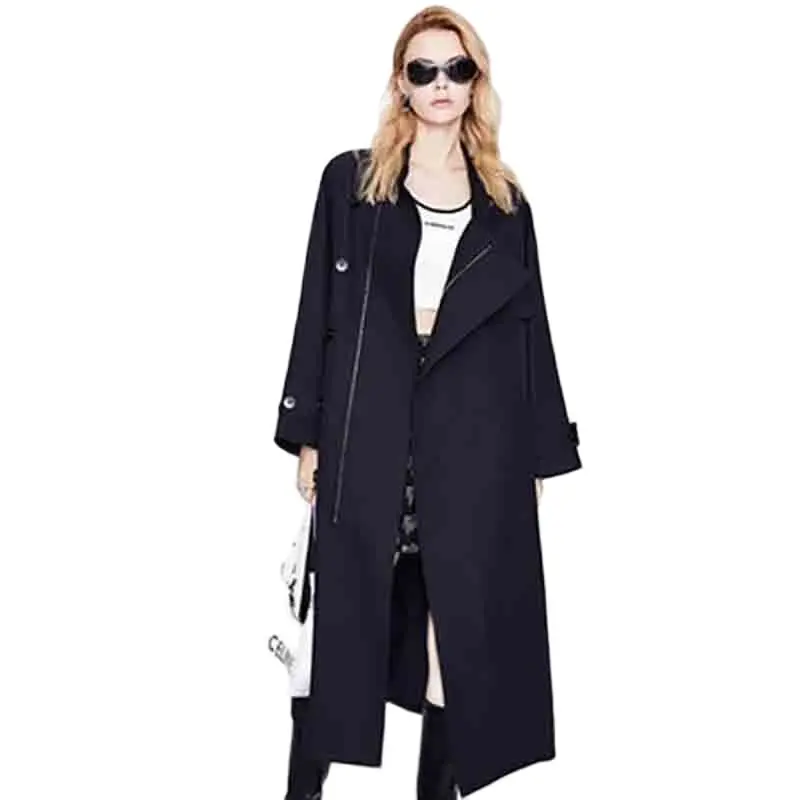 

Long-profile Stand-collar Trench Coat Women's New Glossy High-Density Trench Coat in Autumn British Tooling Trench Coat Women