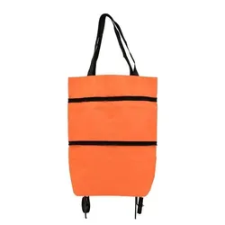 Compact Foldable Shopping Cart with Wheels | Lightweight Backpack - Style Hand Cart (Orange)