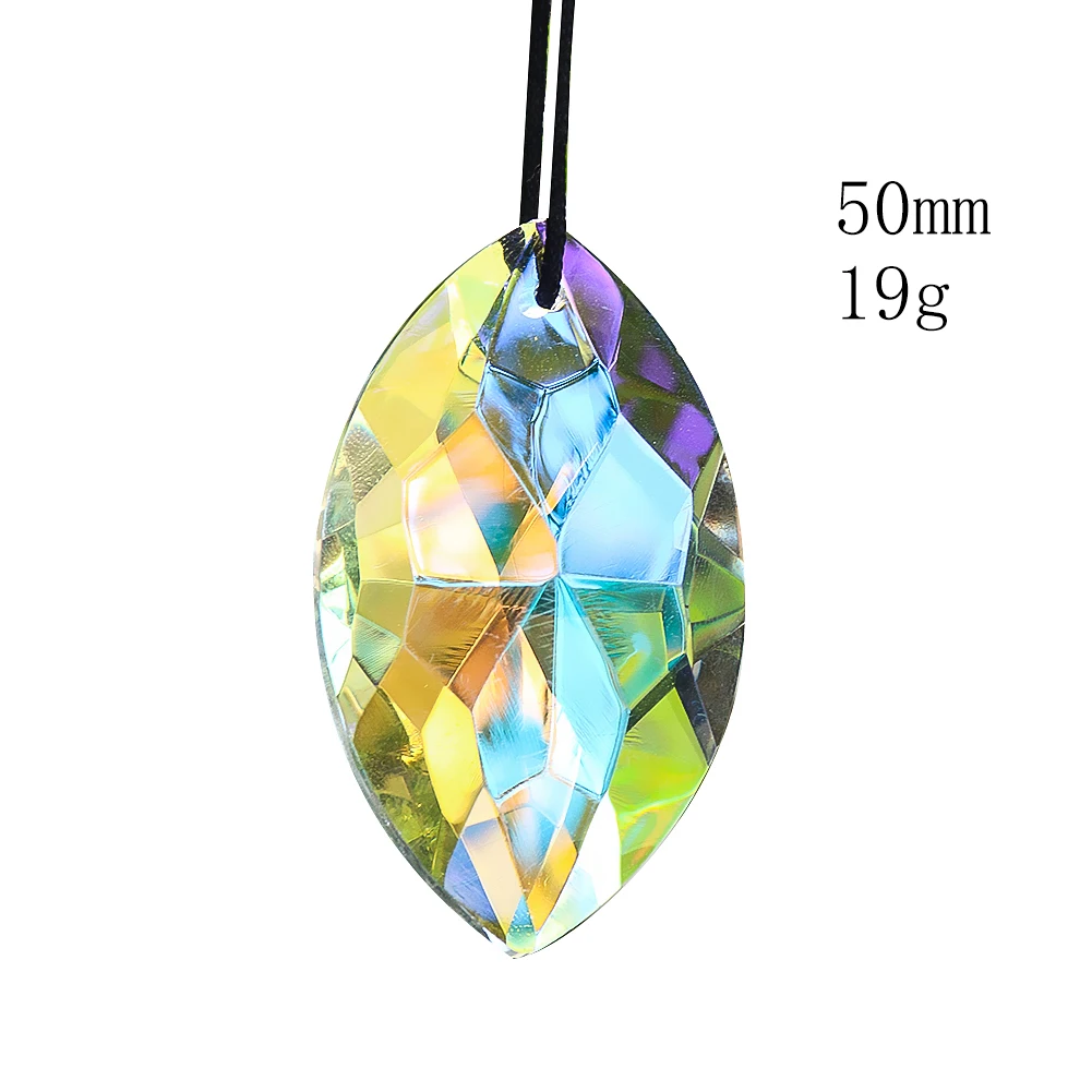 2PC 50MM Geometry Oval Horse Eye Glass Crystal Aurora AB Color Sun Catcher Chandelier Curtain Parts Faceted Prism Hanging Decor