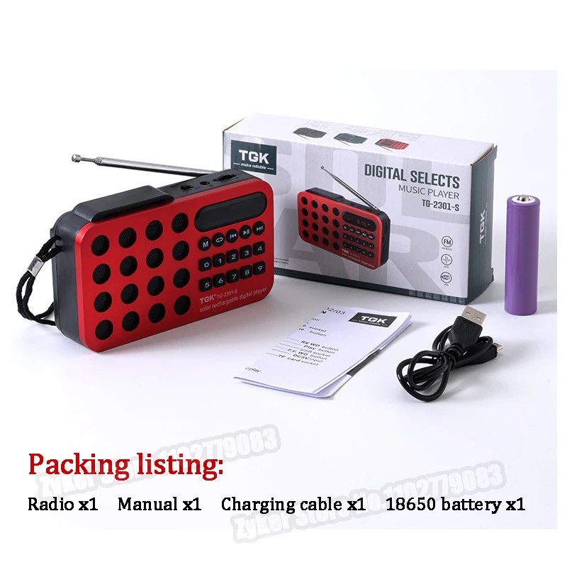 Portable Car FM Radio Solar Rechargeable Radio Bluetooth Speaker Radio Support USB TF Card MP3 Music Player Telescopic Antenna