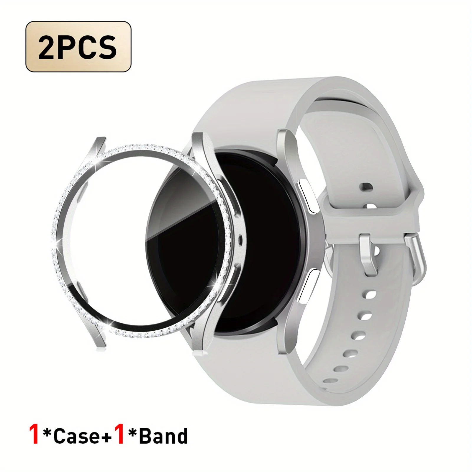 Elegant Strap and Diamond-Accented Case for Smartwatches - Set of 2