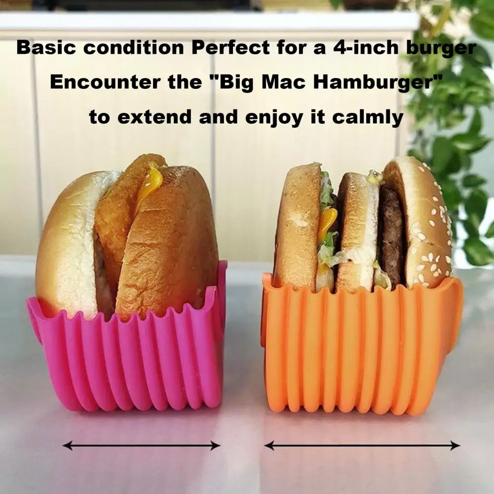 Portable Burger Stand Adjustable Burger Stand Silicone Rack Retractable Holder Set Touch-free Reusable Hamburger Clip Box