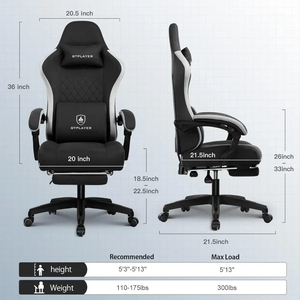 Gaming Chair, Computer Office Chair with Pocket Spring Cushion, Linkage Armrests and Footrest, High Back Ergonomic 3