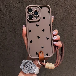 Black Love Heart Lanyard Strap Silicone Phone Case - Soft Cover - 7 8 SE 2020 2022 (2)
